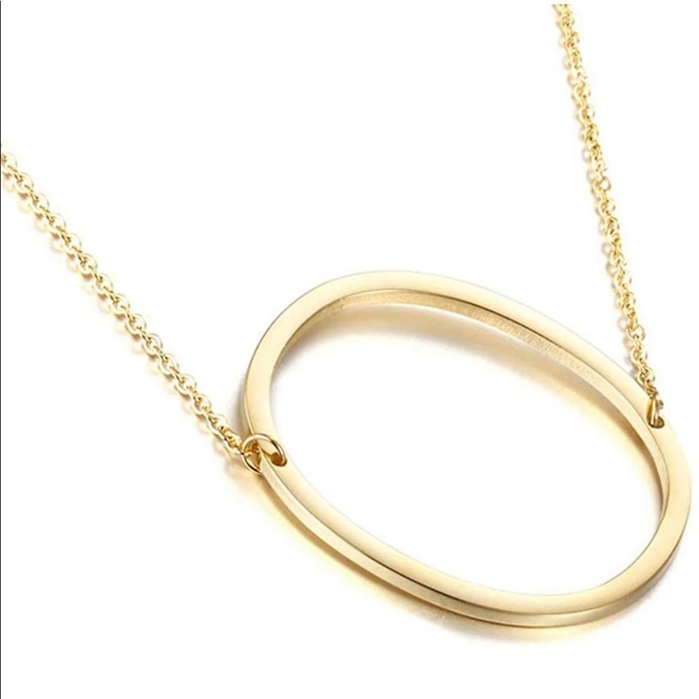 Large Gold Thin Initial Letter Necklace Charm Link O